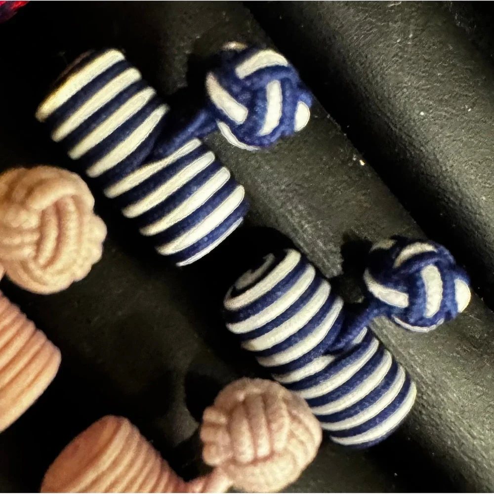 Silk Barrel Knot Cufflinks Lot of 4 Pairs Multicolor Stripe Solid Wedding French